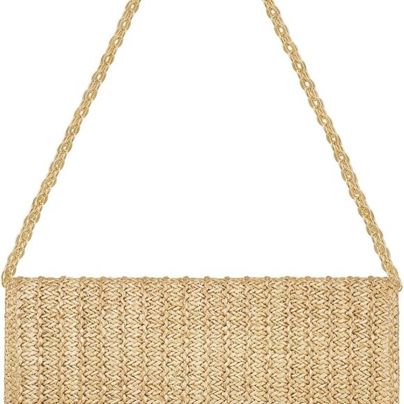 Straw Clutch Purse Shoulder Bag Envelope Style Summer Beach Travel Accessory - Picture 1 of 8